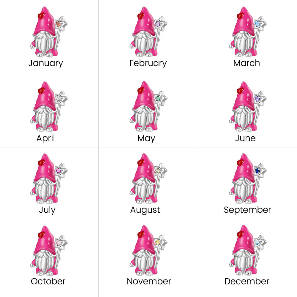 Gnoce Gnome Holding Star Cane Birthstone Charm Platinum-plated Silver Blend_4
