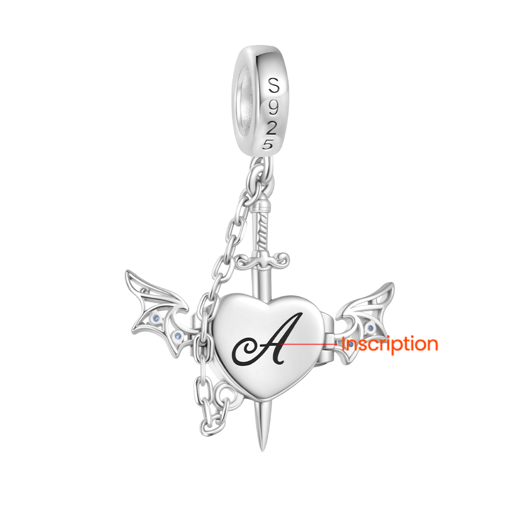 Gnoce Engravable Wounded Heart & Dagger Charm Platinum-plated Silver Blend_2