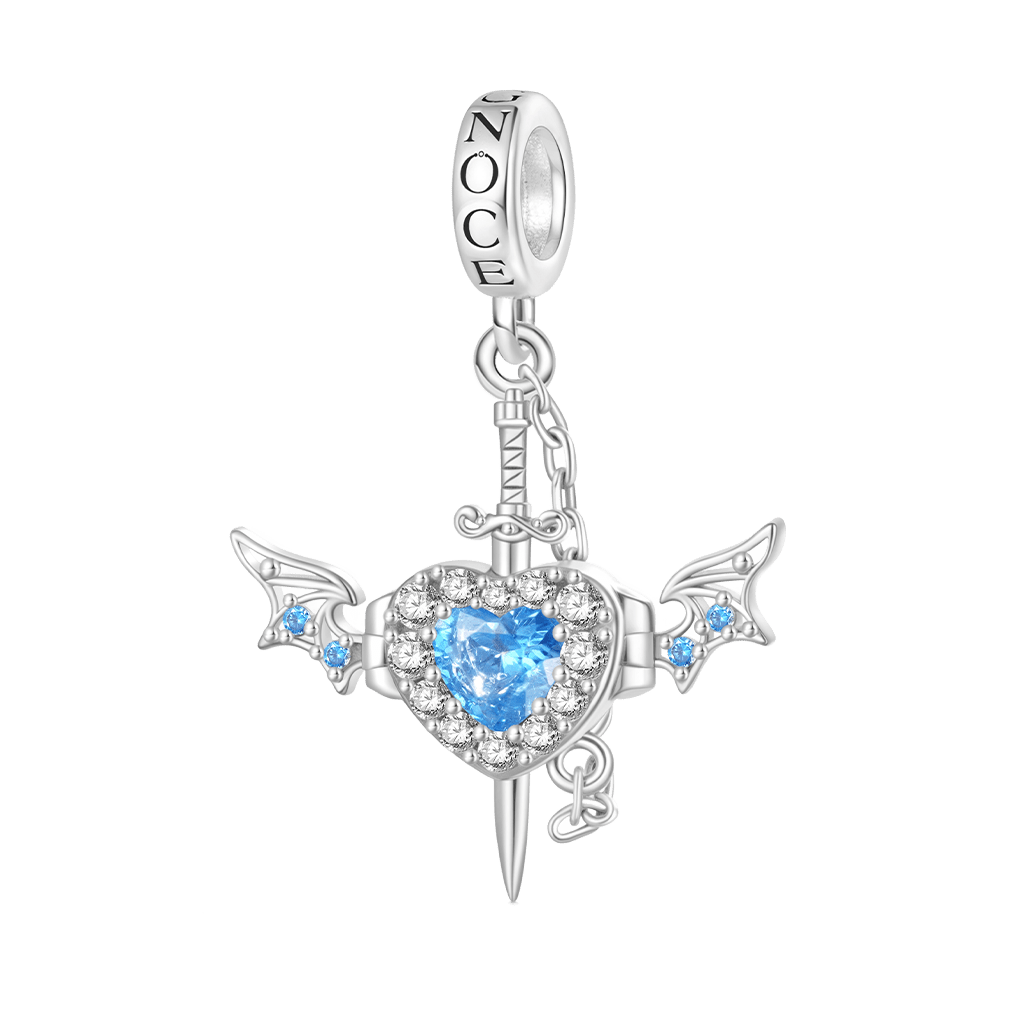 Gnoce Engravable Wounded Heart & Dagger Charm Platinum-plated Silver Blend_3