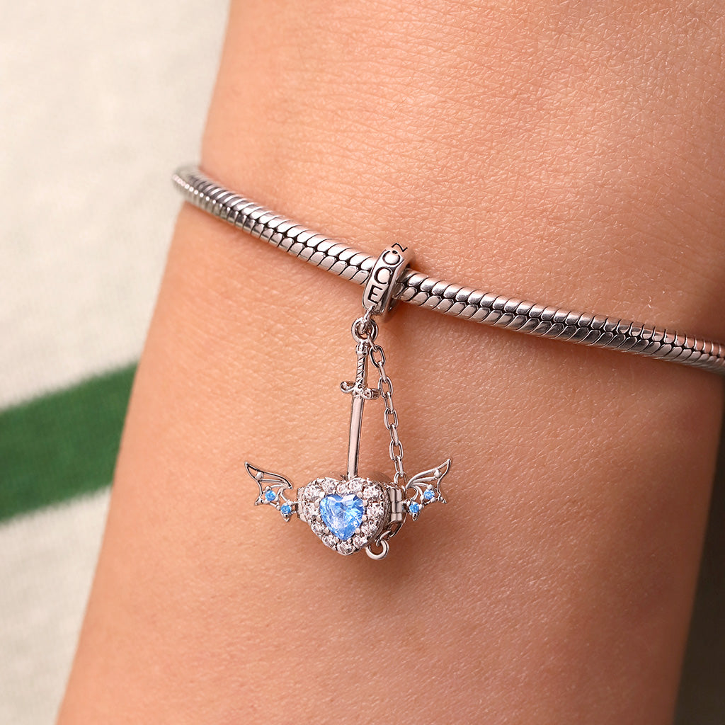 Gnoce Engravable Wounded Heart & Dagger Charm Platinum-plated Silver Blend_7