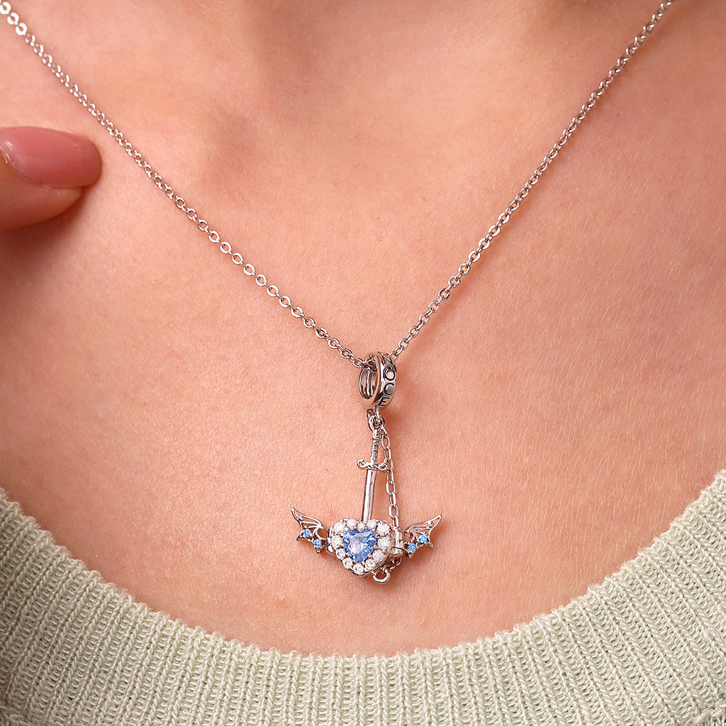 Gnoce Engravable Wounded Heart & Dagger Charm Platinum-plated Silver Blend_5