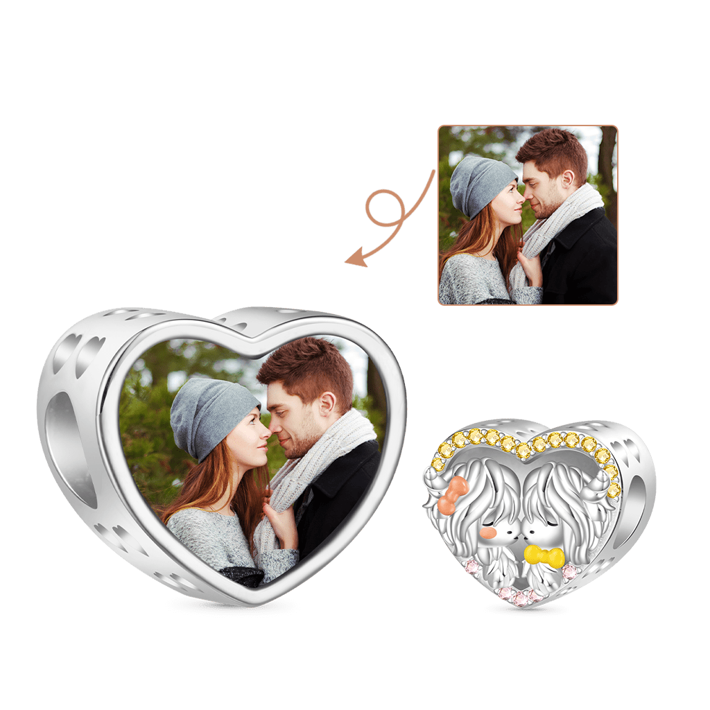 Gnoce Valentine's Day Highland Cow Couple Heart Personalized Photo Charm_1