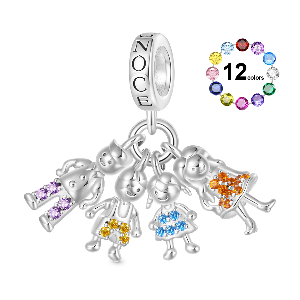 Gnoce Mother's Day Idea Family Portrait Birthstone Pendant Dangle Charm_1