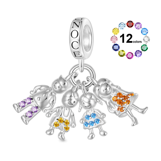 Gnoce Mother's Day Idea Family Portrait Birthstone Pendant Dangle Charm_1