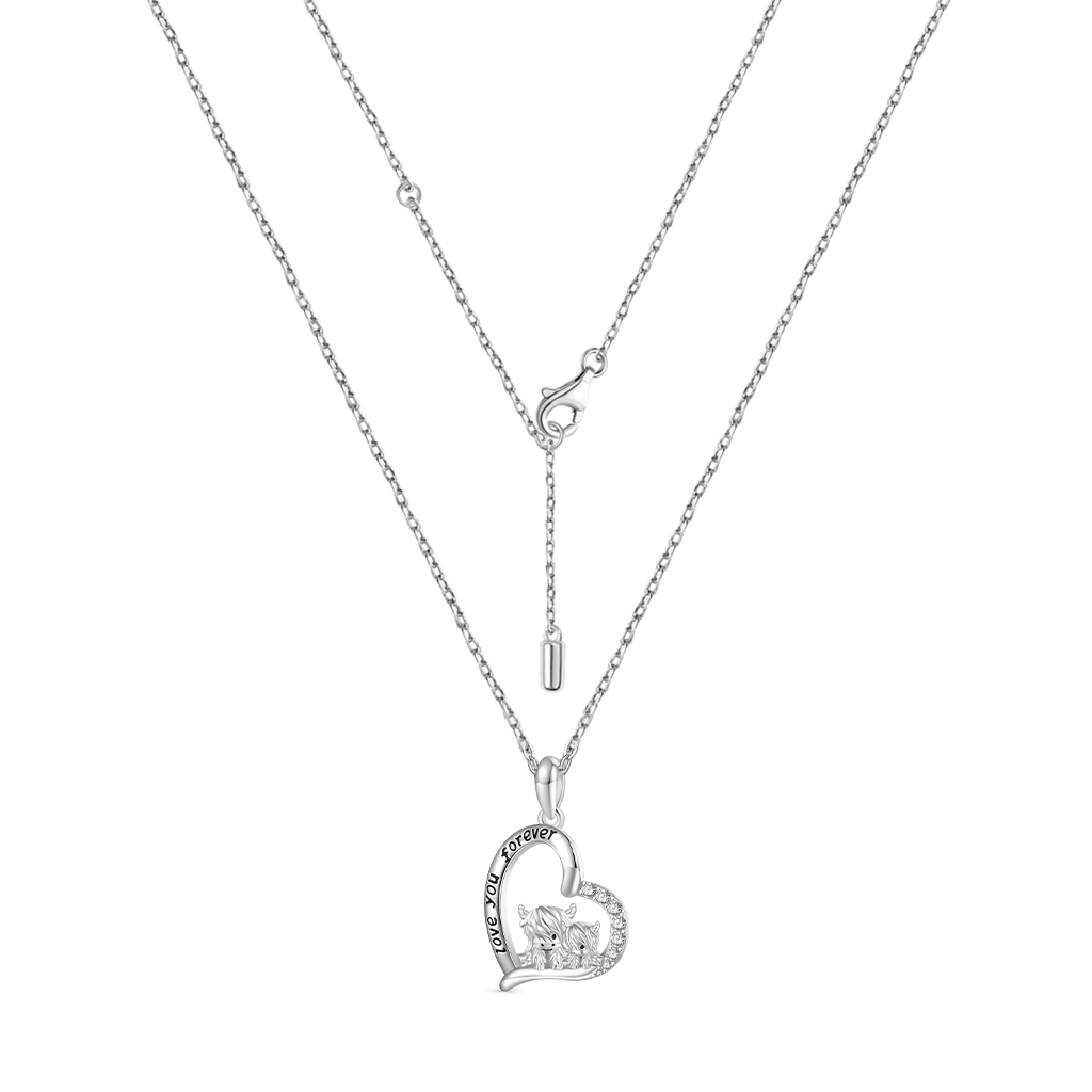 Gnoce Highland Cow Heart Necklace Platinum-plated Silver Blend_3