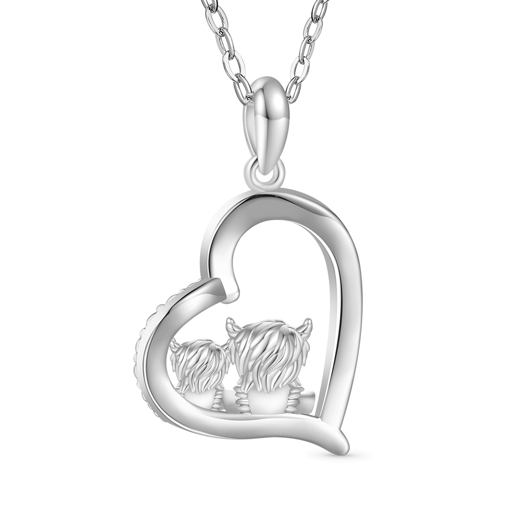 Gnoce Highland Cow Heart Necklace Platinum-plated Silver Blend_2