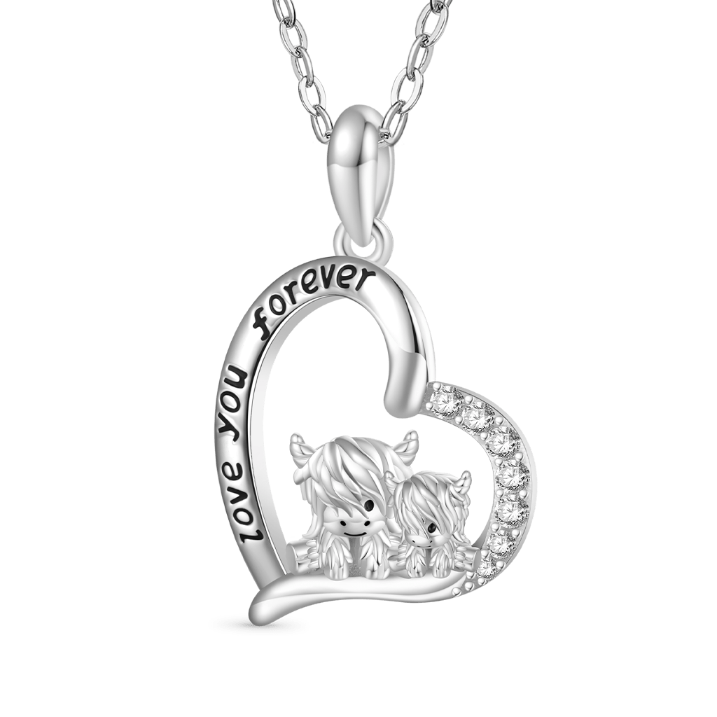 Gnoce Highland Cow Heart Necklace Platinum-plated Silver Blend_1