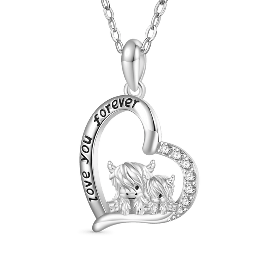Gnoce Highland Cow Heart Necklace Platinum-plated Silver Blend_1
