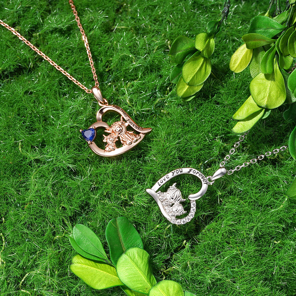 Gnoce Highland Cow Heart Necklace Platinum-plated Silver Blend_4