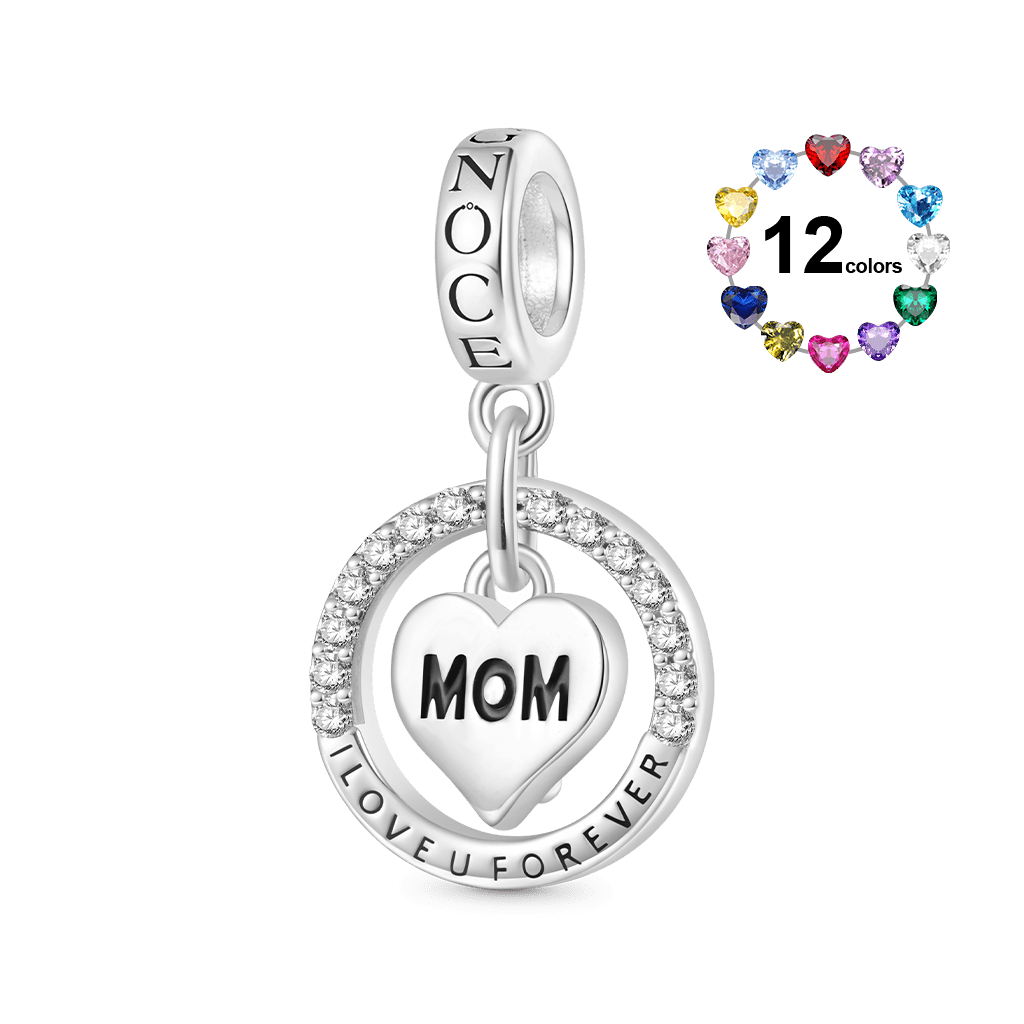 Gnoce I Love U Forever Mom Birthstone Charm Platinum-plated Silver Blend_1