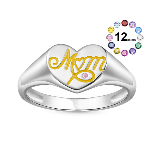 Gnoce Mother's Day Birthstone Heart Signet Ring_1