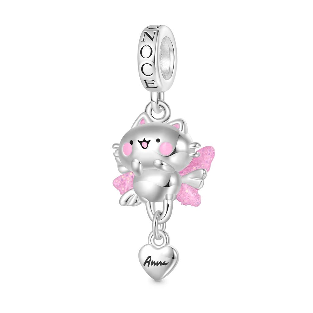 Gnoce Cute Snowy the Cat Angel Charm Platinum-plated Silver Blend_1