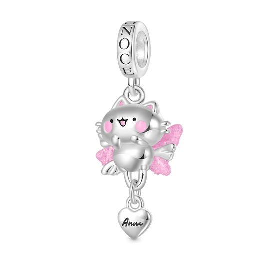 Gnoce Cute Snowy the Cat Angel Charm Platinum-plated Silver Blend_1
