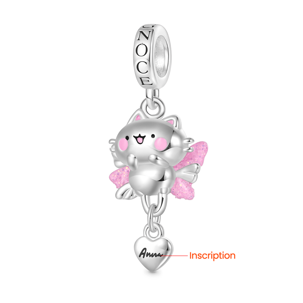 Gnoce Cute Snowy the Cat Angel Charm Platinum-plated Silver Blend_2