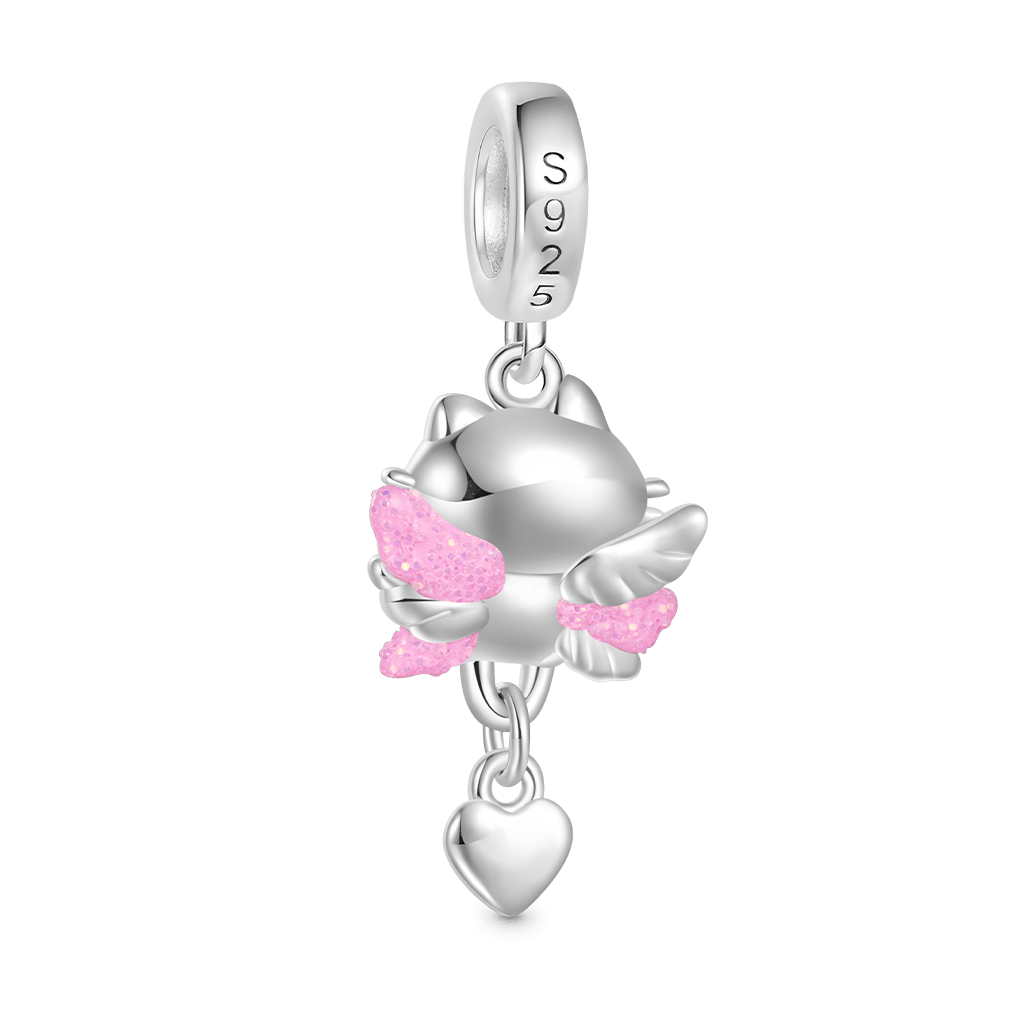 Gnoce Cute Snowy the Cat Angel Charm Platinum-plated Silver Blend_3