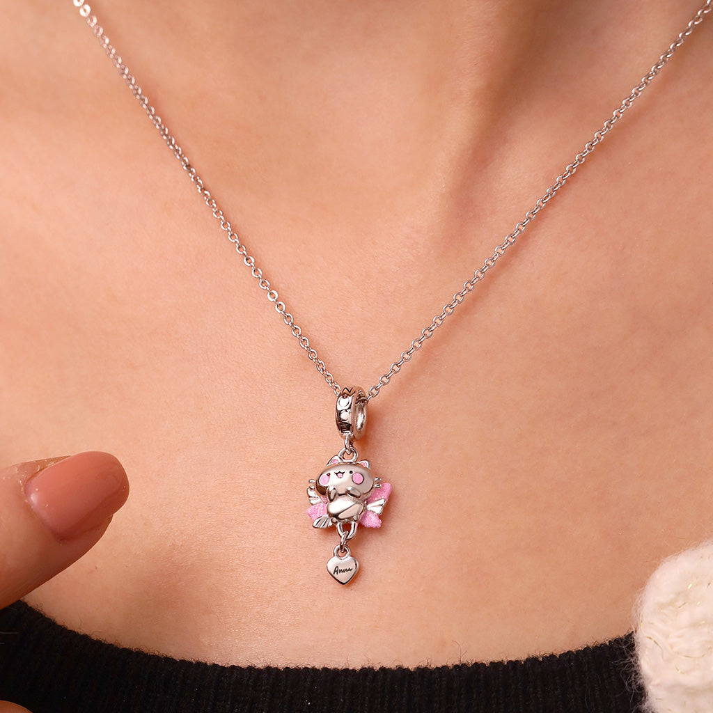 Gnoce Cute Snowy the Cat Angel Charm Platinum-plated Silver Blend_7