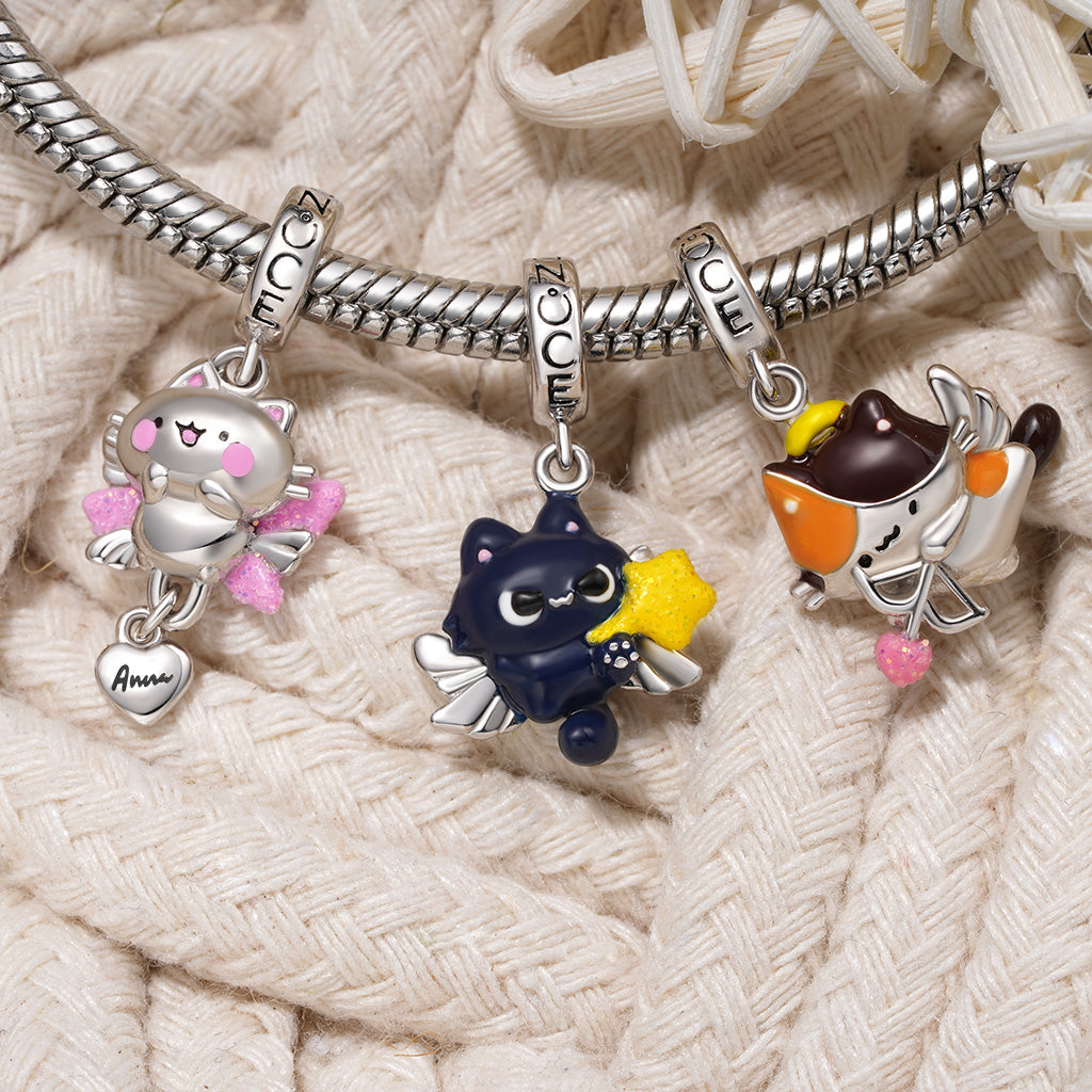 Gnoce Cute Snowy the Cat Angel Charm Platinum-plated Silver Blend_4
