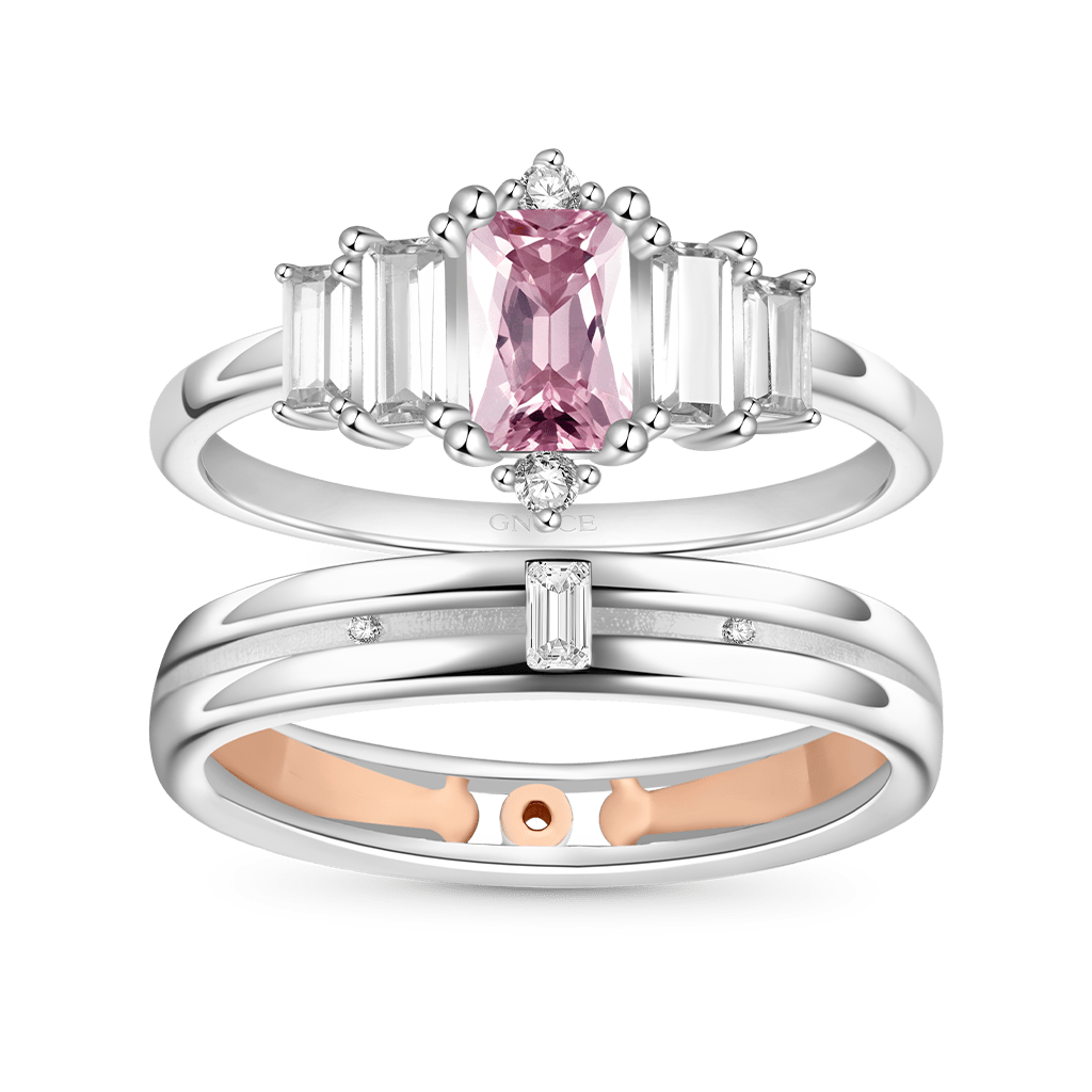 Gnoce Pink Cubic Zirconia Women's Ring Platinum-plated Silver Blend_3