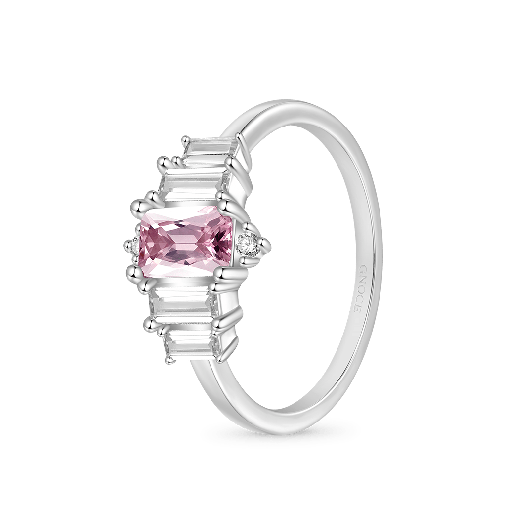 Gnoce Pink Cubic Zirconia Women's Ring Platinum-plated Silver Blend_2