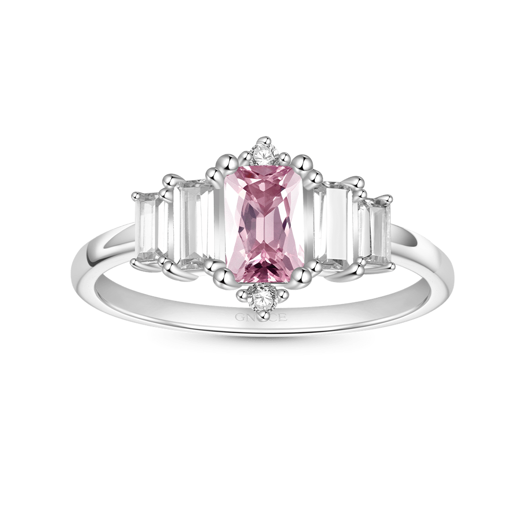 Gnoce Pink Cubic Zirconia Women's Ring Platinum-plated Silver Blend_1
