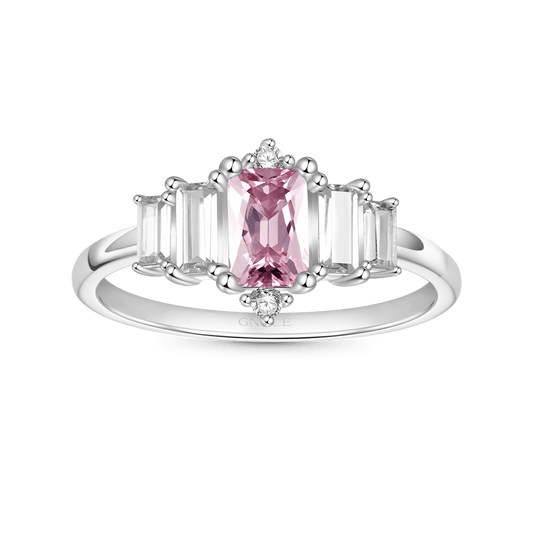 Gnoce Pink Cubic Zirconia Women's Ring Platinum-plated Silver Blend_1