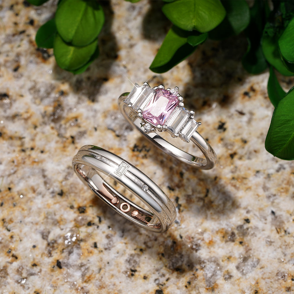 Gnoce Pink Cubic Zirconia Women's Ring Platinum-plated Silver Blend_4
