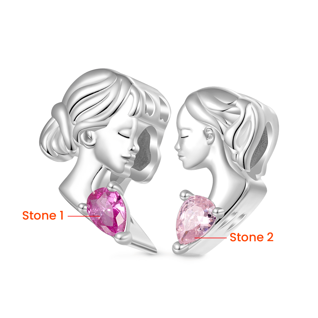 Gnoce Mother Daughter Birthstone Double Charm Platinum-plated Silver Blend_2