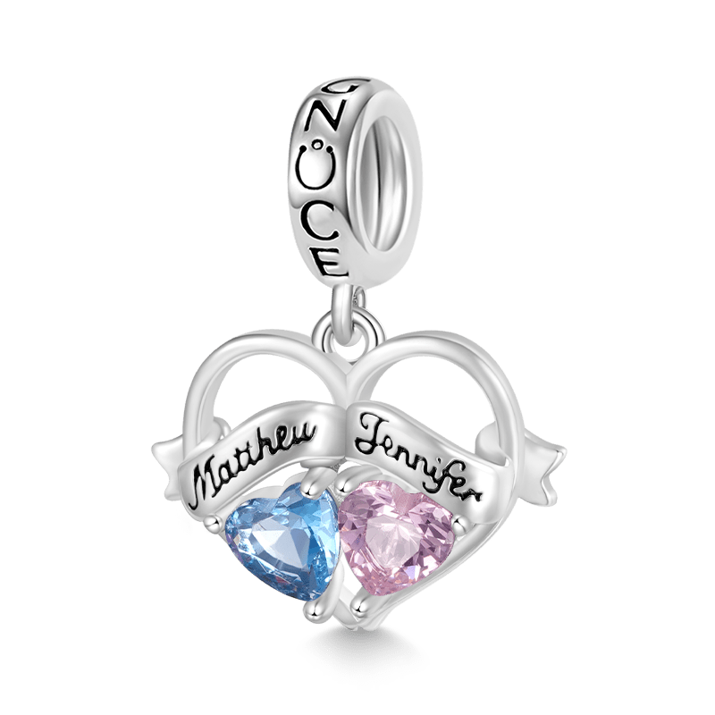 Gnoce Double Heart Engravable Name Birthstone Charm Platinum-plated Silver Blend_1