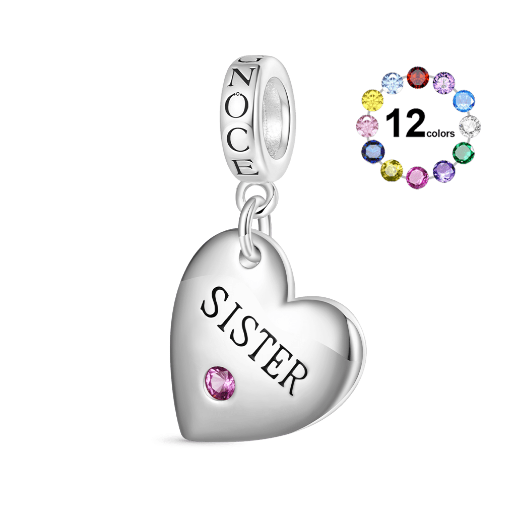 Gnoce SISTER Heart Birthstone Pendant Dangle Charm_1