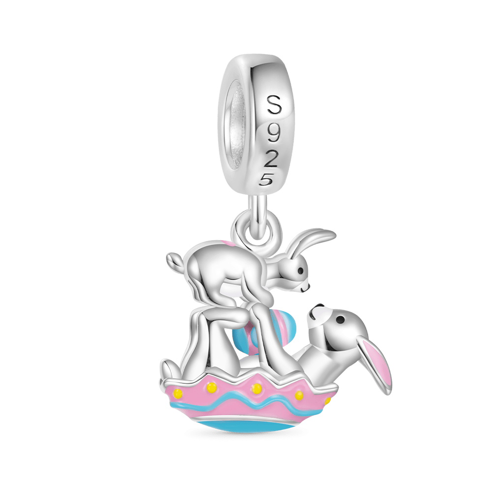 Gnoce Easter Eggs Kissing Bunny Charm Platinum-plated Silver Blend_2