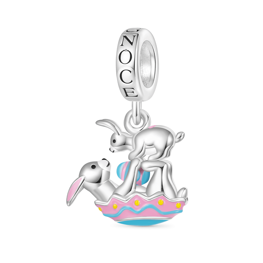 Gnoce Easter Eggs Kissing Bunny Charm Platinum-plated Silver Blend_1