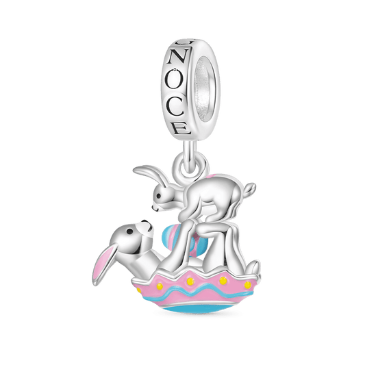 Gnoce Easter Eggs Kissing Bunny Charm Platinum-plated Silver Blend_1