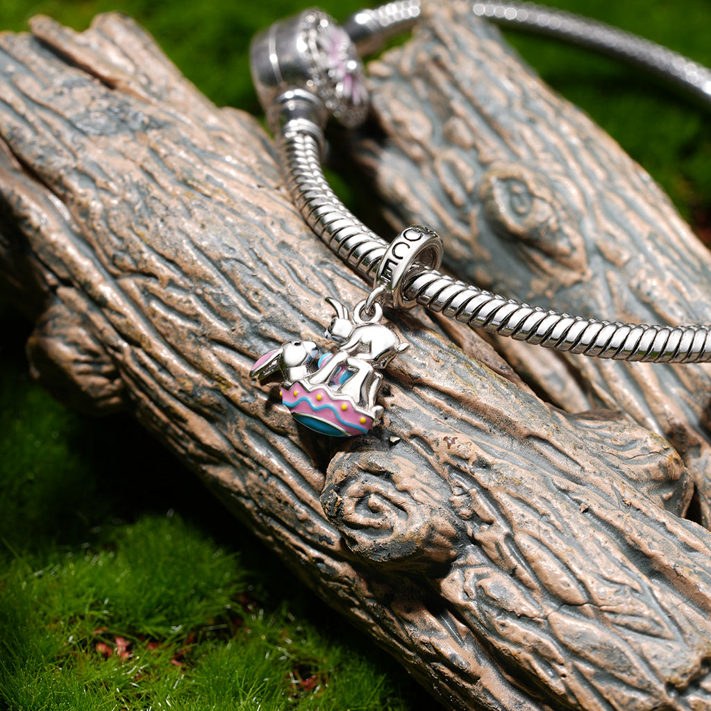 Gnoce Easter Eggs Kissing Bunny Charm Platinum-plated Silver Blend_3