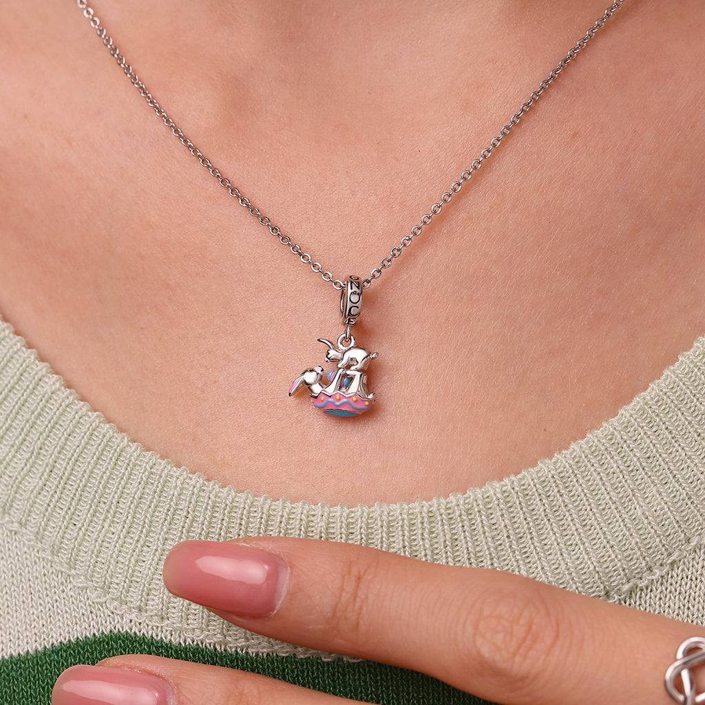 Gnoce Easter Eggs Kissing Bunny Charm Platinum-plated Silver Blend_5