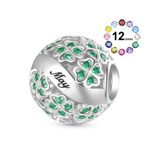 Gnoce Glittering Birthstone Four-leaf Clover Round Charm_1