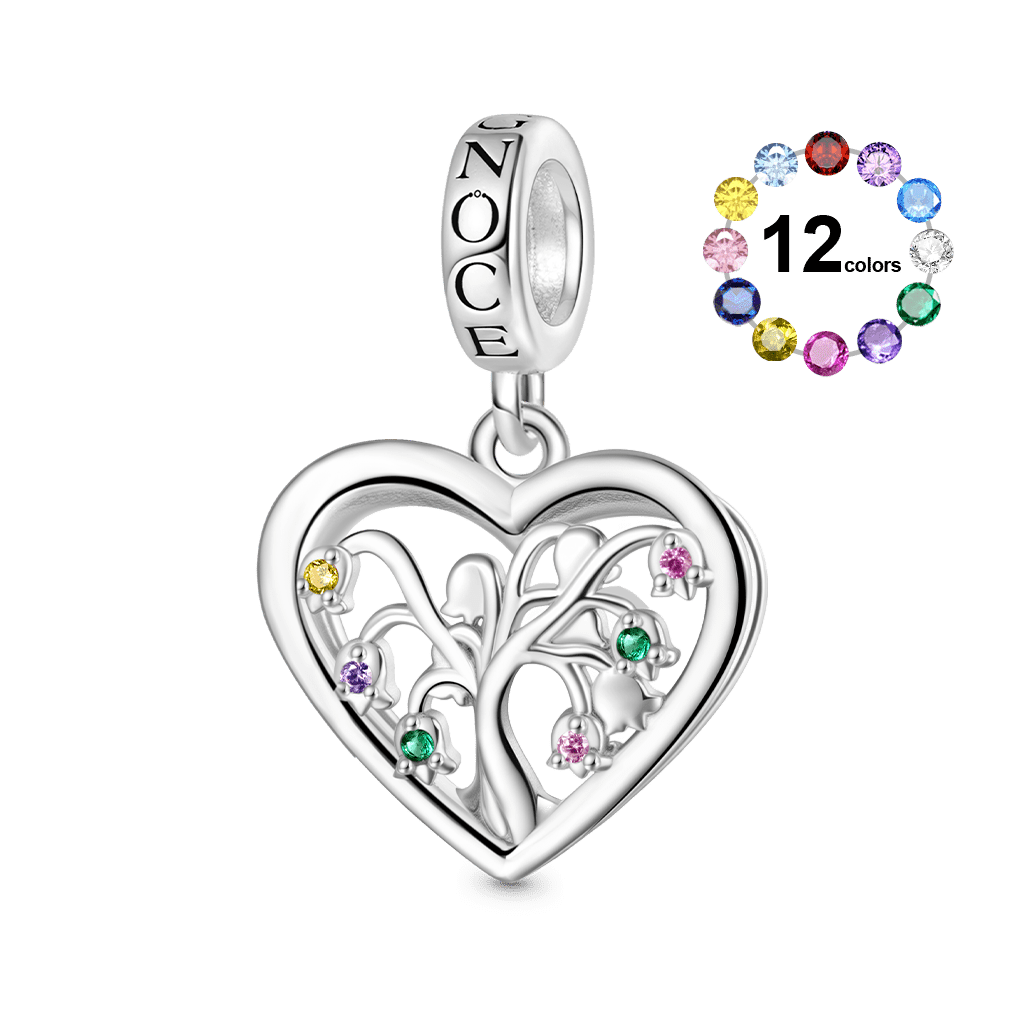 Gnoce Birthstone Lily Tree of Life Charm Platinum-plated Silver Blend_1