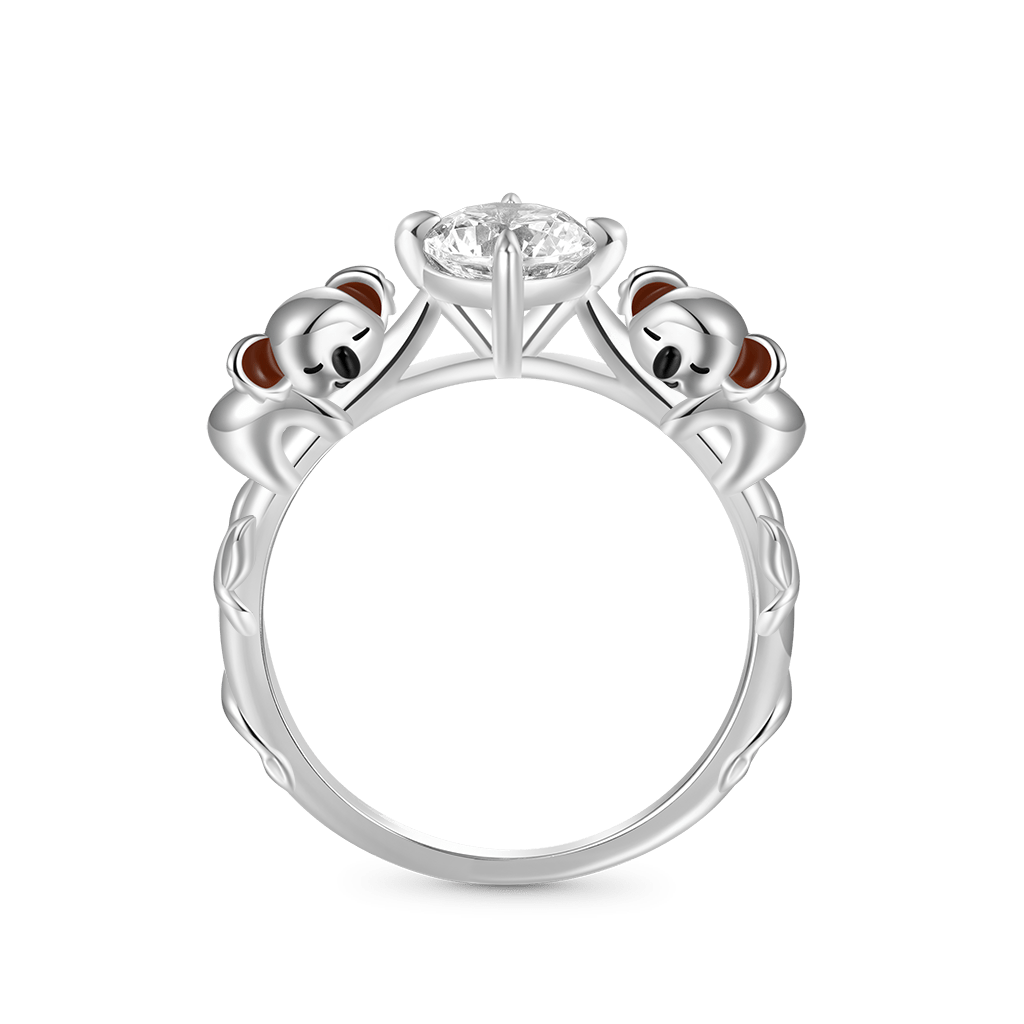 Gnoce Docile Koala Hug White Diamond Ring Platinum-plated Silver Blend_1