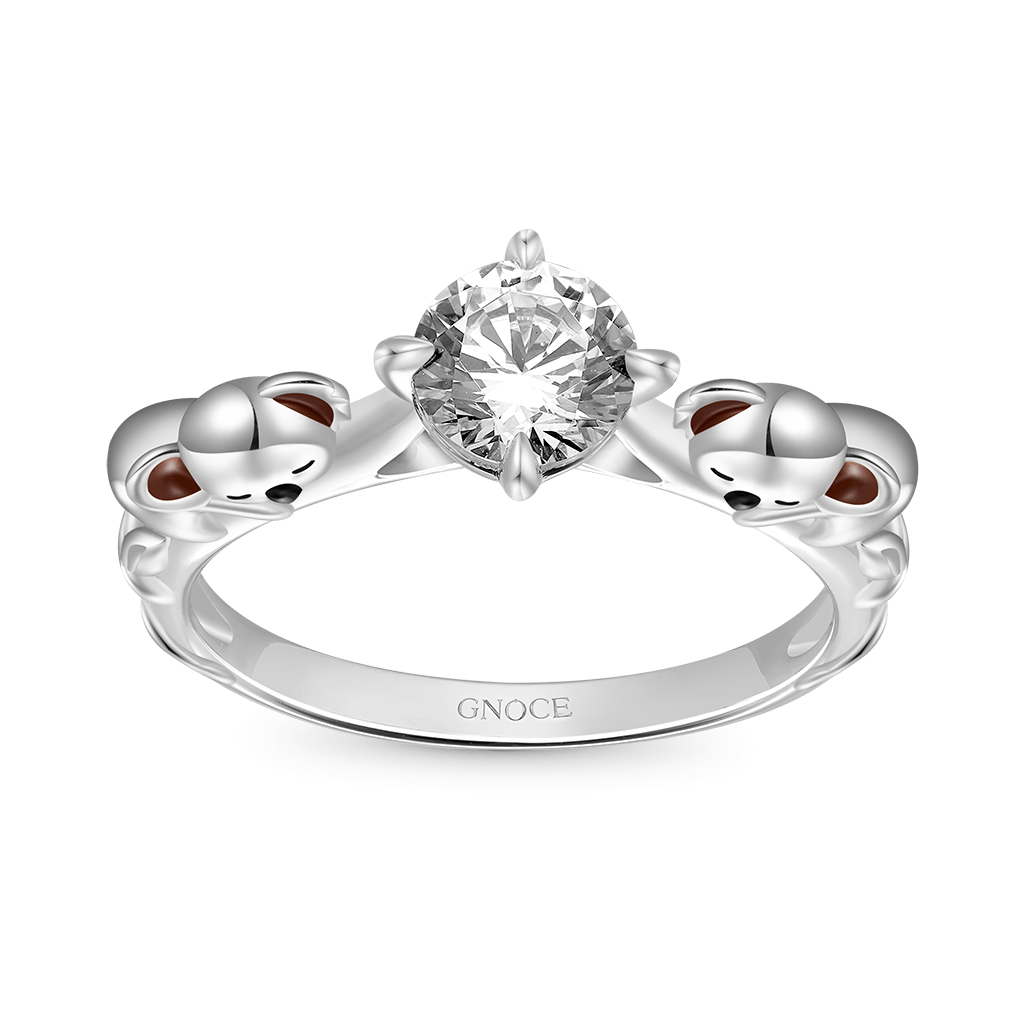 Gnoce Docile Koala Hug White Diamond Ring Platinum-plated Silver Blend_2