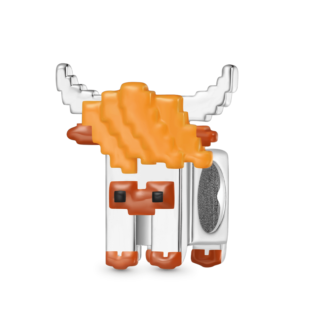 Gnoce Pixel Cartoon Highland Cow Charm Platinum-plated Silver Blend_1