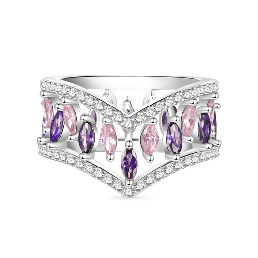 Gnoce Multi-Stone V-Shaped Cross-over Rings Platinum-plated Silver Blend_1