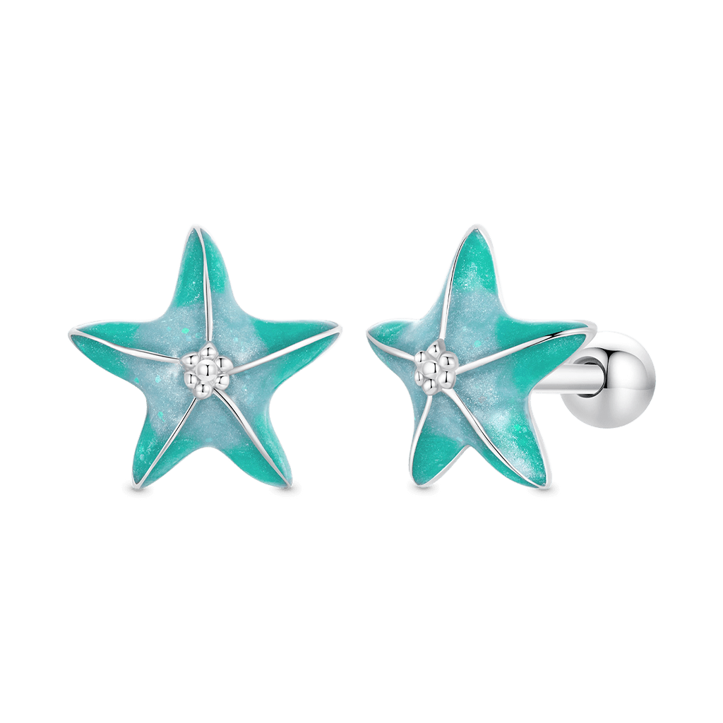 Gnoce Blue-Green Gradient Enamel Starfish Threaded Stud Earrings_1