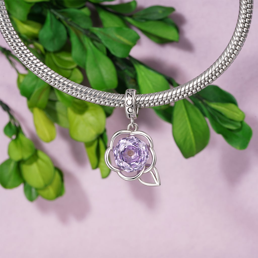 Gnoce Rose-cut Birthstone Floral Charm Platinum-plated Silver Blend_3