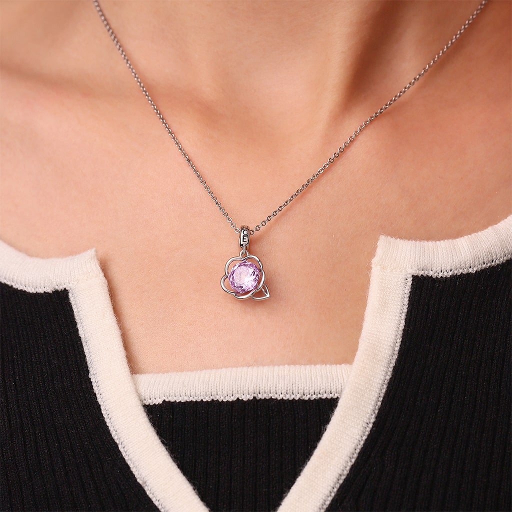Gnoce Rose-cut Birthstone Floral Charm Platinum-plated Silver Blend_6