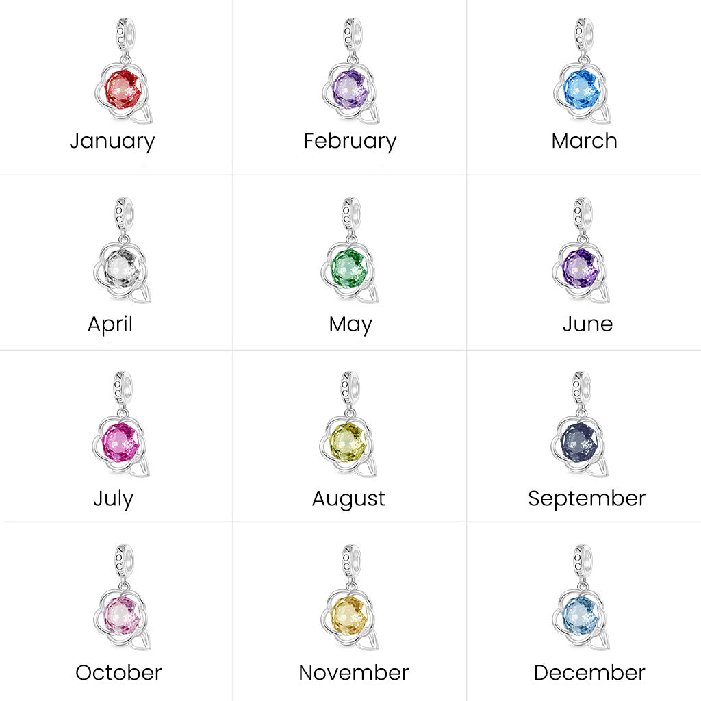 Gnoce Rose-cut Birthstone Floral Charm Platinum-plated Silver Blend_4