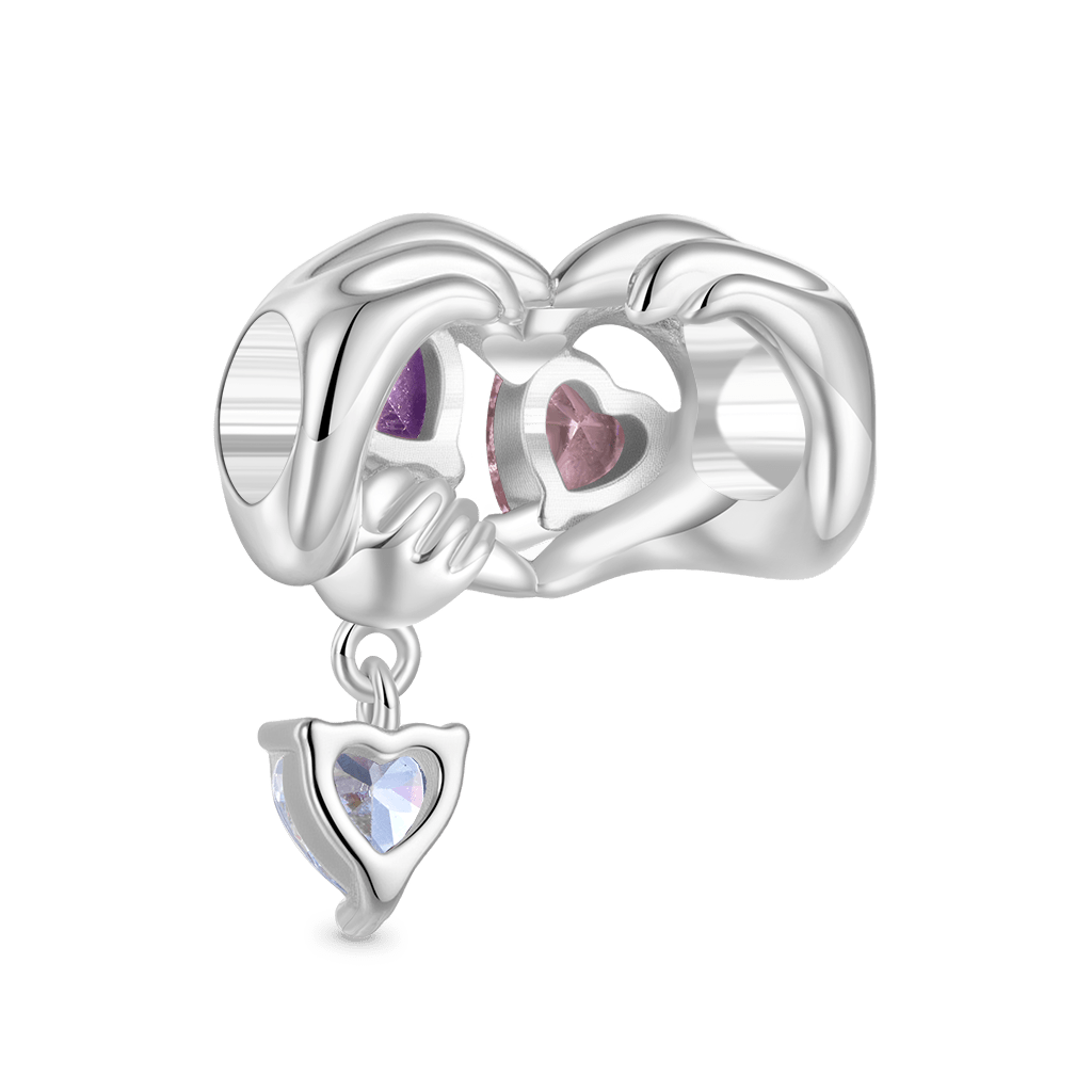 Gnoce Family of Three Holding Hands Birthstone Charm Platinum-plated Silver Blend_3