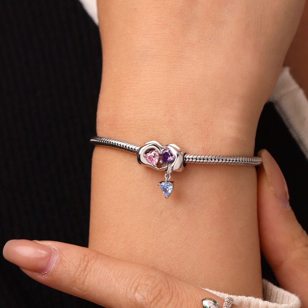 Gnoce Family of Three Holding Hands Birthstone Charm Platinum-plated Silver Blend_6