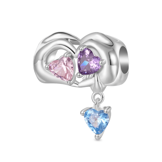 Gnoce Family of Three Holding Hands Birthstone Charm Platinum-plated Silver Blend_1