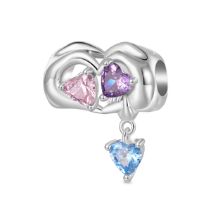 Gnoce Family of Three Holding Hands Birthstone Heart Charm_1