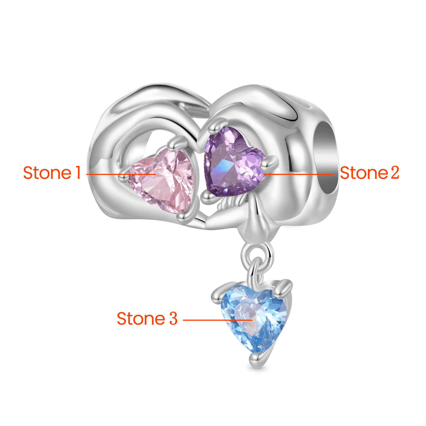 Gnoce Family of Three Holding Hands Birthstone Charm Platinum-plated Silver Blend_2