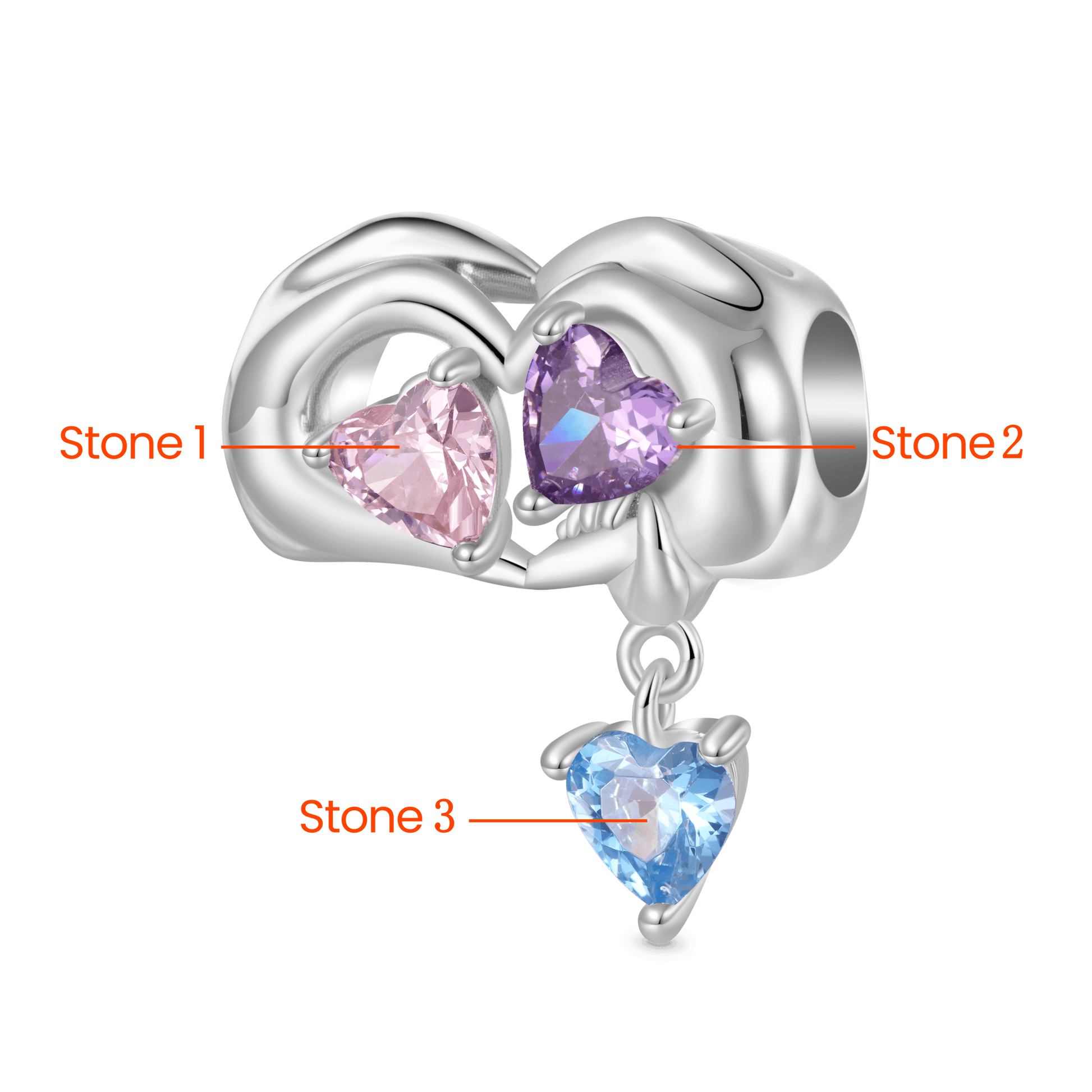 Gnoce Family of Three Holding Hands Birthstone Charm Platinum-plated Silver Blend_2